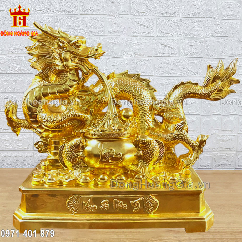 Tượng rồng vạn sự như ý bằng đồng mạ vàng được chế tác thủ công truyền thống